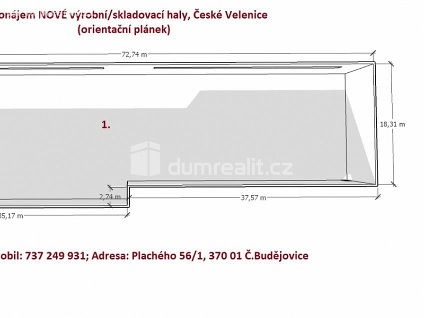 Pronájem  výrobních prostor 1421 m^2 České Velenice, České Velenice 