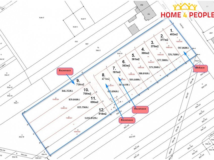 Prodej  stavebního pozemku 380 m^2 Dolní, Tlumačov 