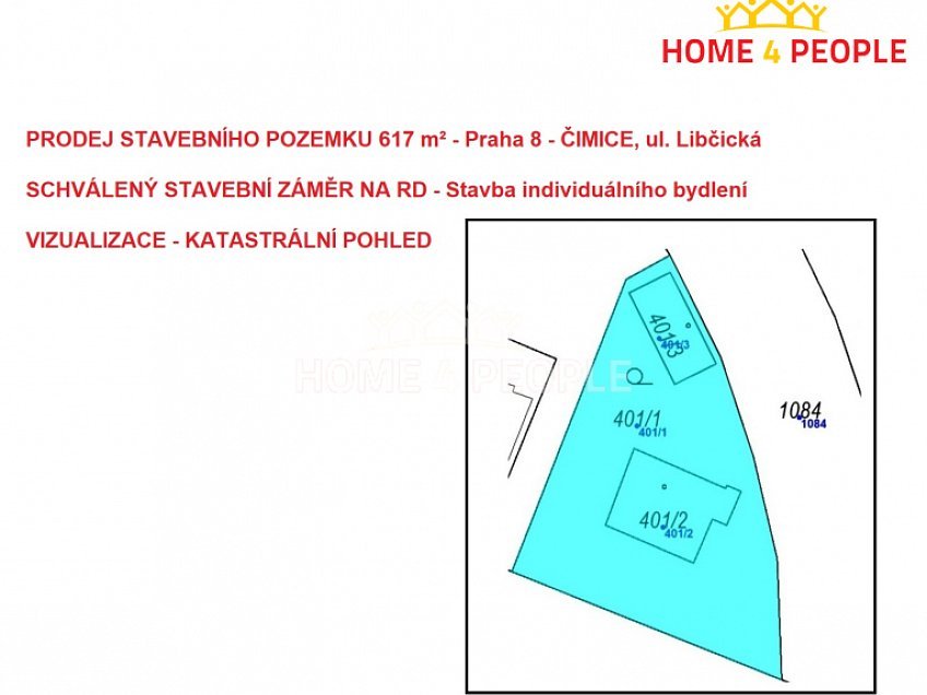 Prodej  stavebního pozemku 617 m^2 Libčická, Praha 8 