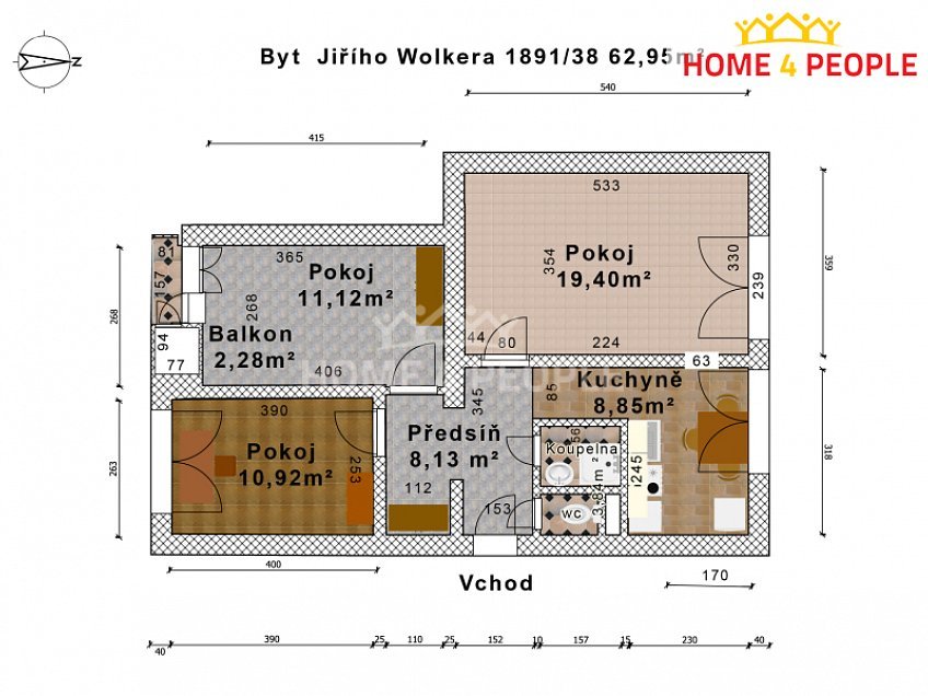 Prodej bytu 3+1 63 m^2 Jiřího Wolkera, Nymburk 