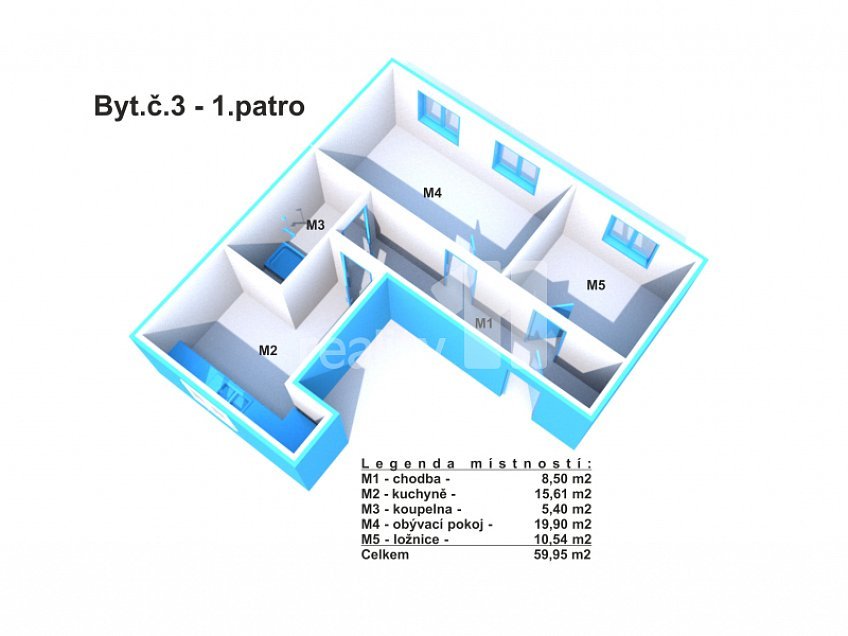 Pronájem bytu 2+1 60 m^2 Dubová, Kouřim 