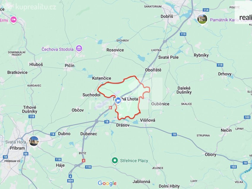 Prodej  stavebního pozemku 1081 m^2 Dlouhá Lhota, Dlouhá Lhota 