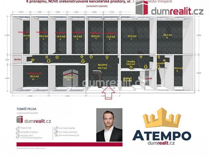 Pronájem  kanceláře 18 m^2 1. máje, Vimperk 