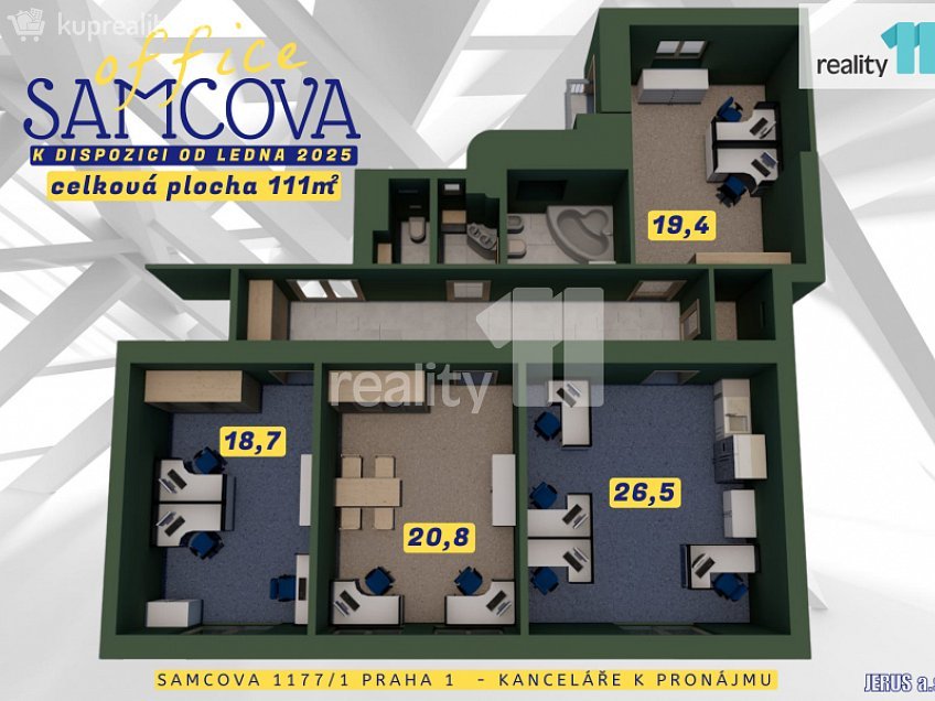 Pronájem  kanceláře 111 m^2 Samcova, Praha 1 