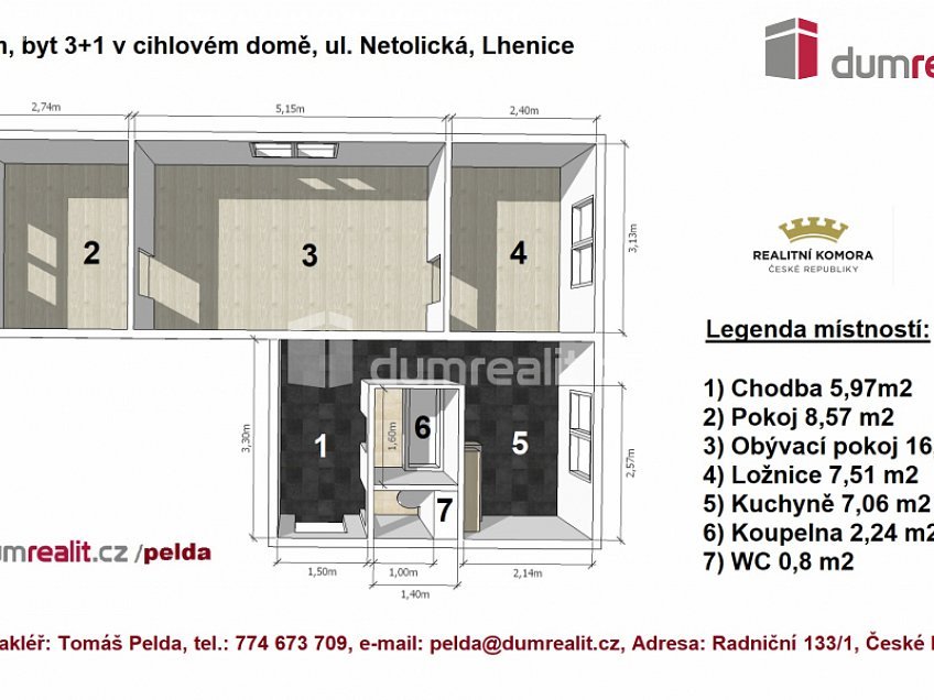 Pronájem bytu 3+1 49 m^2 Netolická, Lhenice 