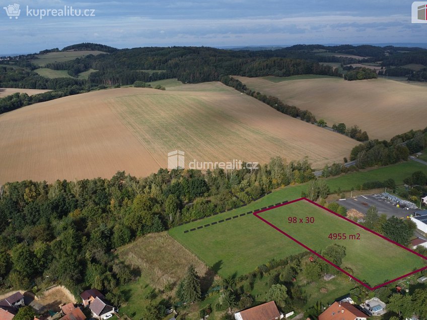 Prodej  stavebního pozemku 4955 m^2 Pražská, Netvořice 