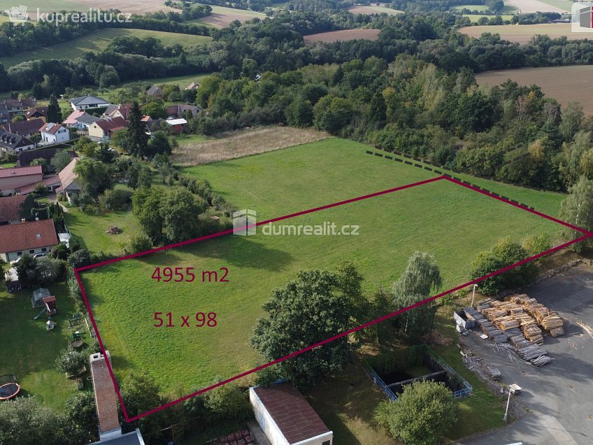 Prodej  stavebního pozemku 4955 m^2 Pražská, Netvořice 