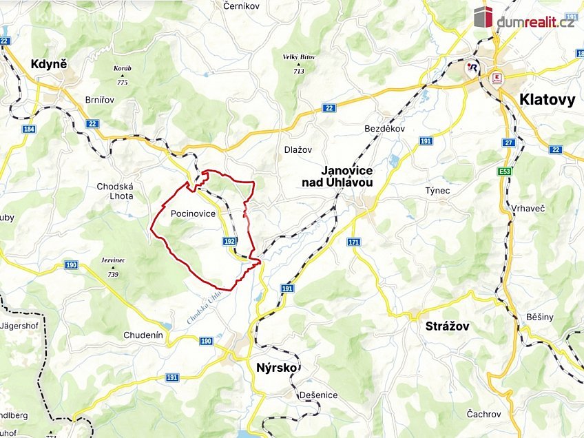 Prodej  stavebního pozemku 4102 m^2 Pocinovice, Pocinovice 