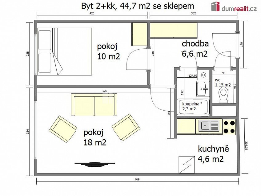 Prodej bytu 2+kk 44 m^2 Veslařská, Mělník 