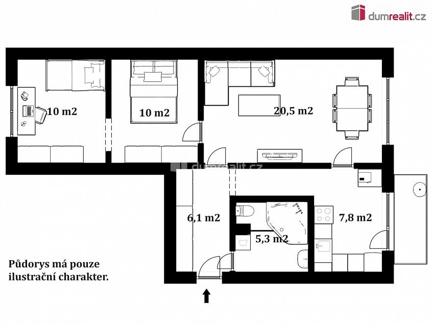 Pronájem bytu 2+1 60 m^2 Na Vyhlídce, Kaplice 