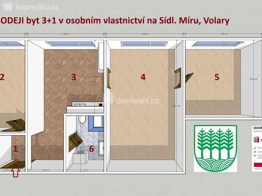 Prodej bytu 3+1 71 m^2 Sídl. Míru, Volary 