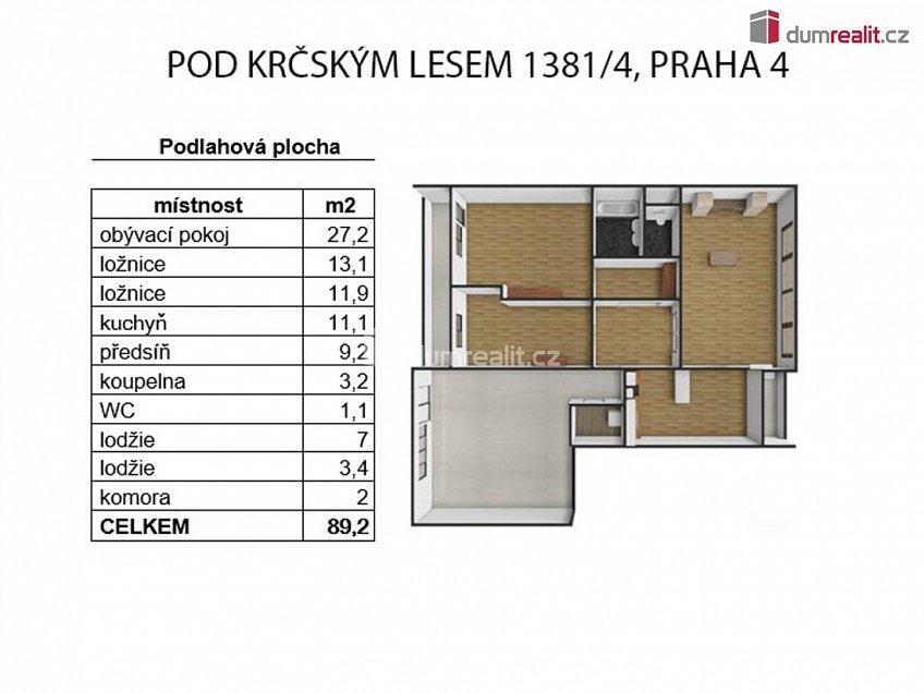 Pronájem bytu 3+1 92 m^2 Pod Krčským lesem, Praha 4 