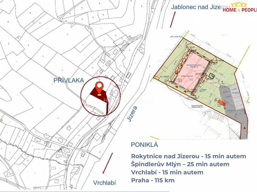 Prodej  stavebního pozemku 1636 m^2 Poniklá, Poniklá 