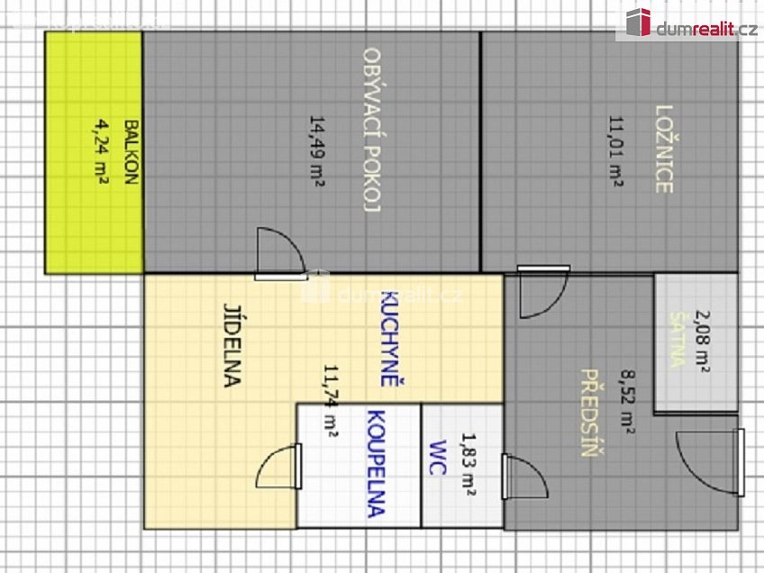 Prodej bytu 2+1 54 m^2 Partyzánů, Uherský Brod 