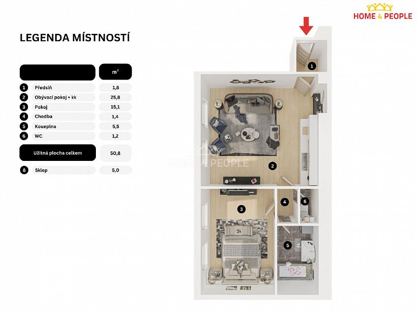 Prodej bytu 2+kk 52 m^2 Sokolovská, Praha 8 