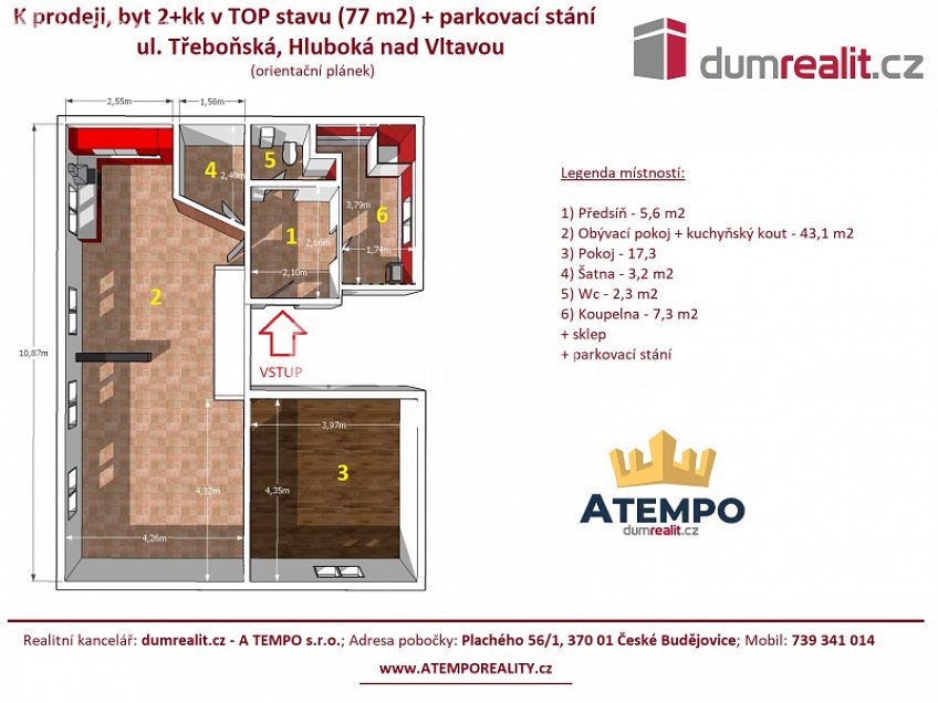 Prodej bytu 2+kk 77 m^2 Třeboňská, Hluboká nad Vltavou 