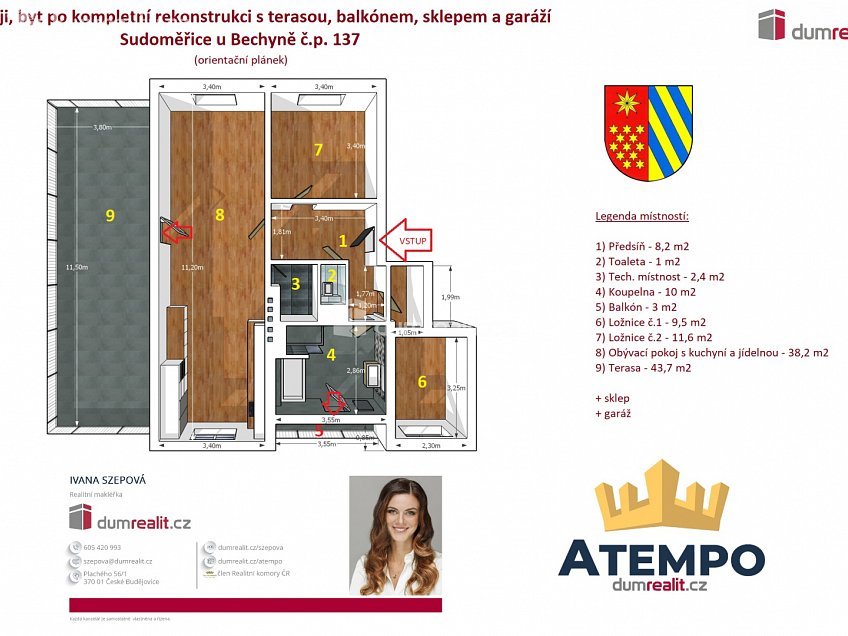 Prodej bytu 3+1 124 m^2 Sudoměřice u Bechyně, Sudoměřice u Bechyně 