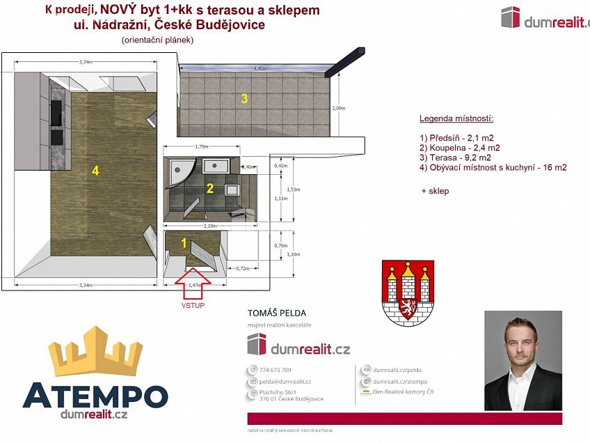 Prodej bytu 1+kk 30 m^2 Nádražní, České Budějovice 