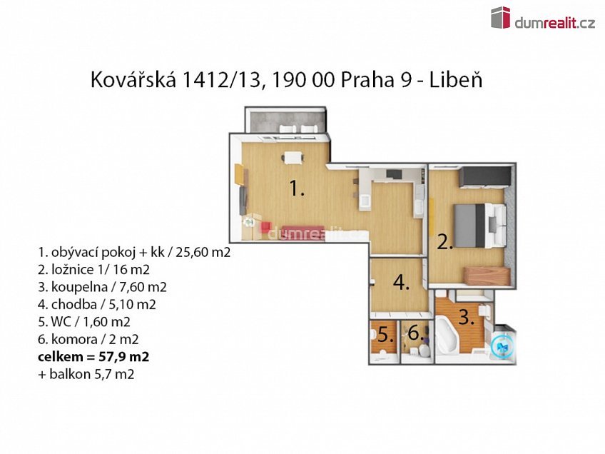 Prodej bytu 2+kk 64 m^2 Kovářská, Praha 9 