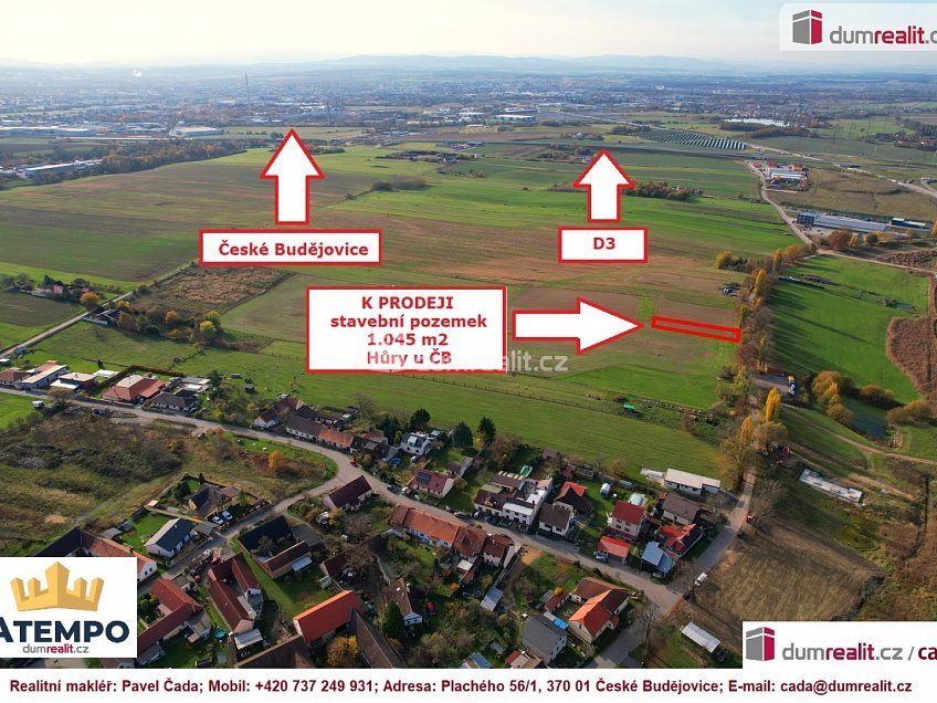 Prodej  stavebního pozemku 1045 m^2 Hůry, Hůry 