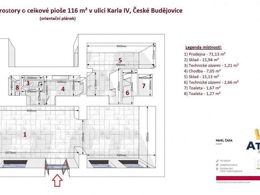 Pronájem  obchodních prostor 114 m^2 Karla IV., České Budějovice 