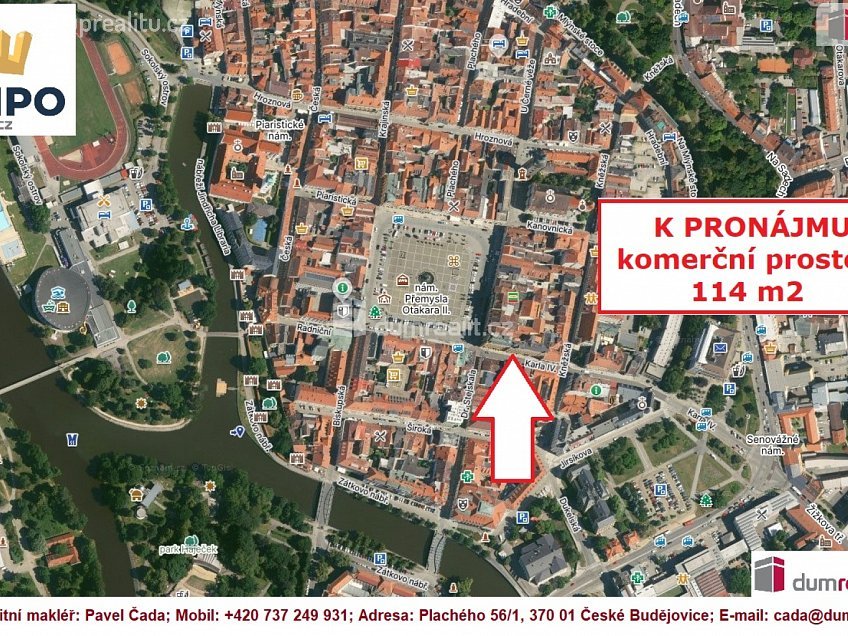 Pronájem  obchodních prostor 114 m^2 Karla IV., České Budějovice 