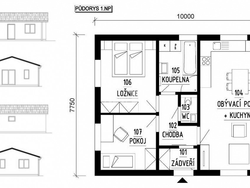 Prodej  projektu  rodinného domu 63 m^2 Chlumec nad Cidlinou, Chlumec nad Cidlinou 