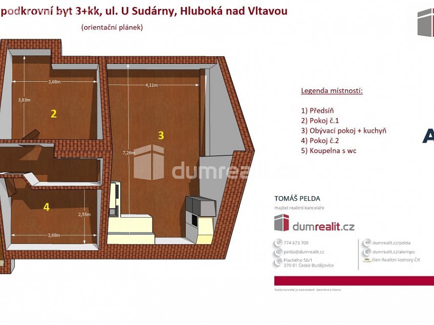 Pronájem bytu 3+kk 63 m^2 U Sudárny, Hluboká nad Vltavou 