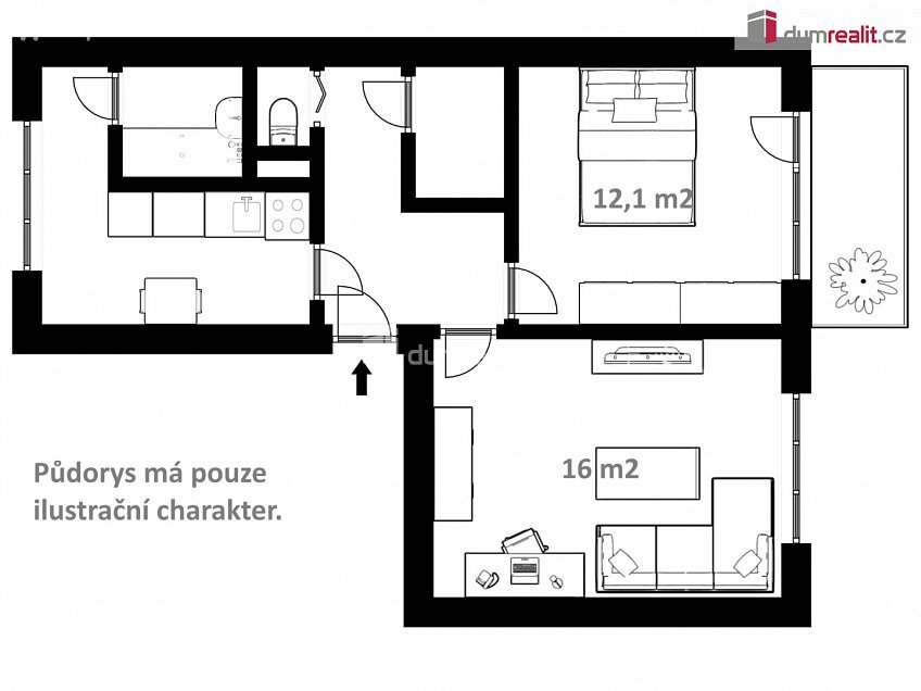 Pronájem bytu 2+1 50 m^2 Plzeňská, České Budějovice 