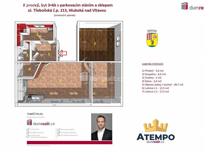 Prodej bytu 3+kk 77 m^2 Třeboňská, Hluboká nad Vltavou 