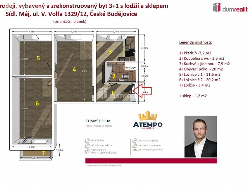 Prodej bytu 3+1 74 m^2 V. Volfa, České Budějovice 