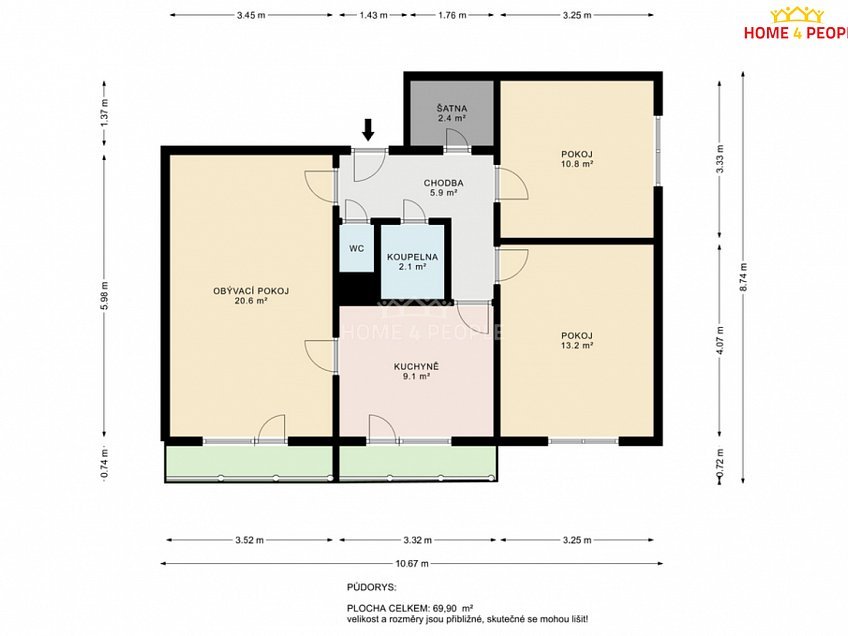 Prodej bytu 3+1 70 m^2 nám. Svobody, Pohořelice 