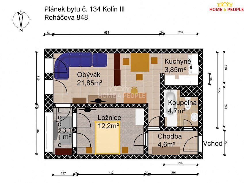 Pronájem bytu 2+kk 51 m^2 Roháčova, Kolín 