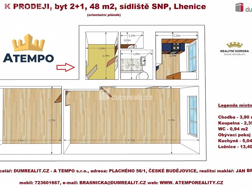 Prodej bytu 2+1 48 m^2 Sídliště SNP, Lhenice 